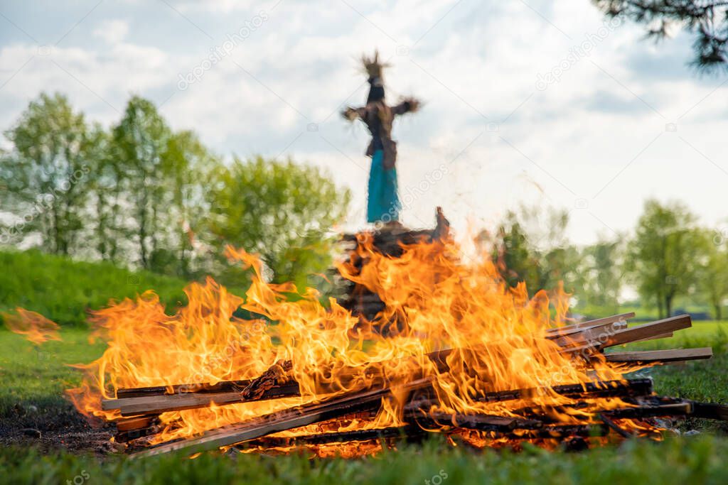 burning of witches according to tradition on Walpurgis Night. public event with fire and celebrations
