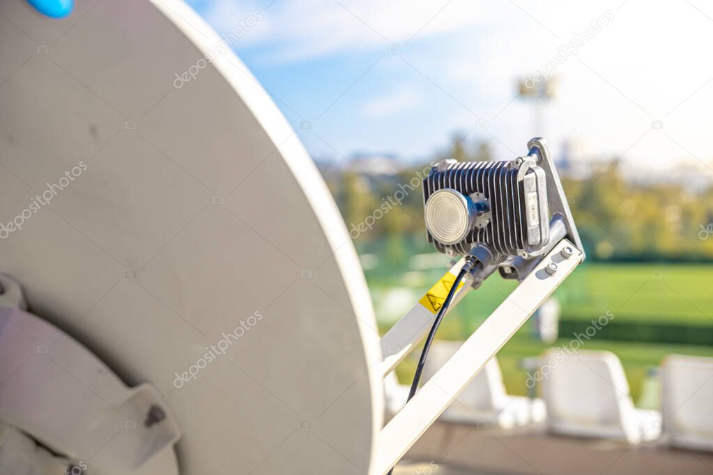 Satellite dish provides reception of signals from satellites for television or internet