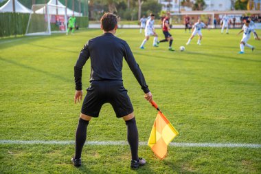 Maçı izleyen bir futbol maçında yardımcı hakem.