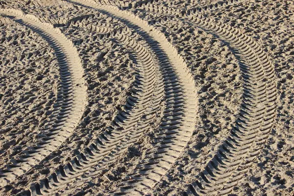 Traços Textura Máquinas Construção Praia Arenosa — Fotografia de Stock