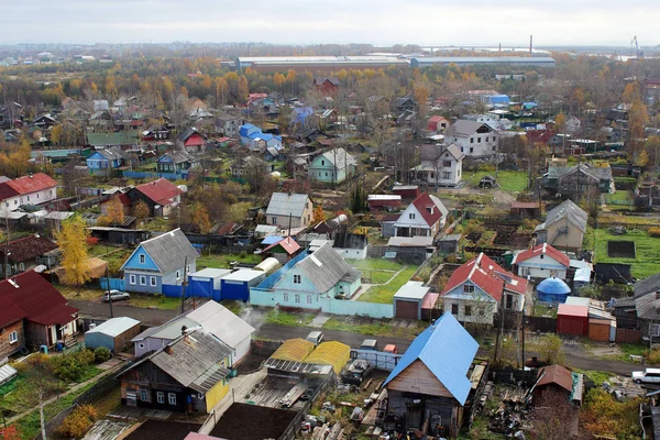 Many Colorful Small Houses Arkhangelsk Bird Eye View — 스톡 사진