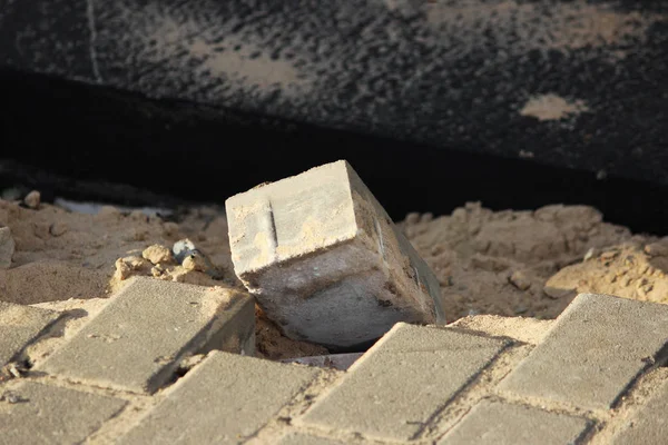 Asphalting Territory Trading Office Complex Dismantling Paving Slabs Which Laid — 스톡 사진