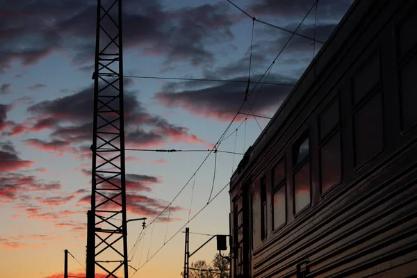 Weergave Van Spoorlijn Tegen Hemel Net Zonsondergang Stad Gatchina Rusland — Stockfoto