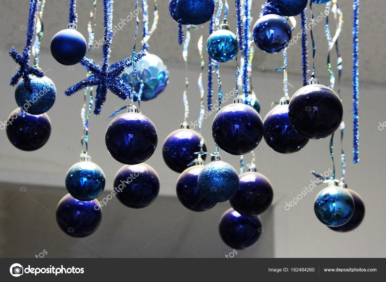 Many Blue Christmas Tree Toys Hang At The Ceiling Christmas