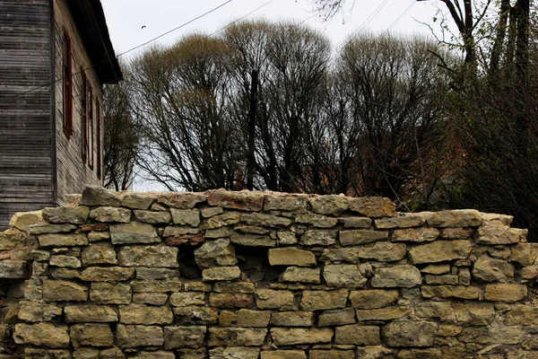 Historic masonry in the form of a dilapidated wall and trees. — Stock Photo, Image