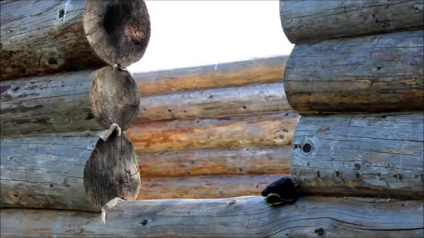 Haus aus einer im Bau befindlichen Bar. linkes Loch für zukünftige Fenster oder Türen. — Stockvideo