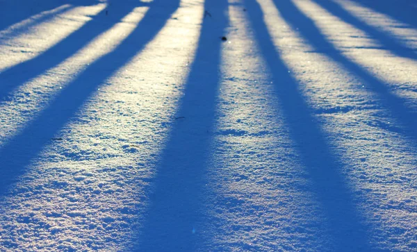 Bakgrund Färsk Vit Snö Vinter Utomhus Med Ränder Skuggorna Från — Stockfoto
