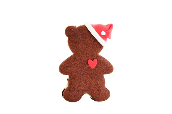 Klasické Cookie Perník Podobě Medvídě Srdcem Nový Rok Veselé Vánoce — Stock fotografie