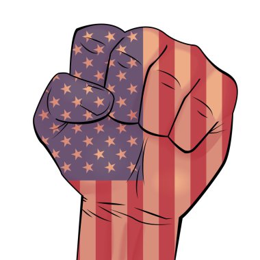 Adam el yumruk ABD bayrağı arka plan ile sıkılmış