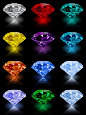Set of realistic shining jewels on black clipart