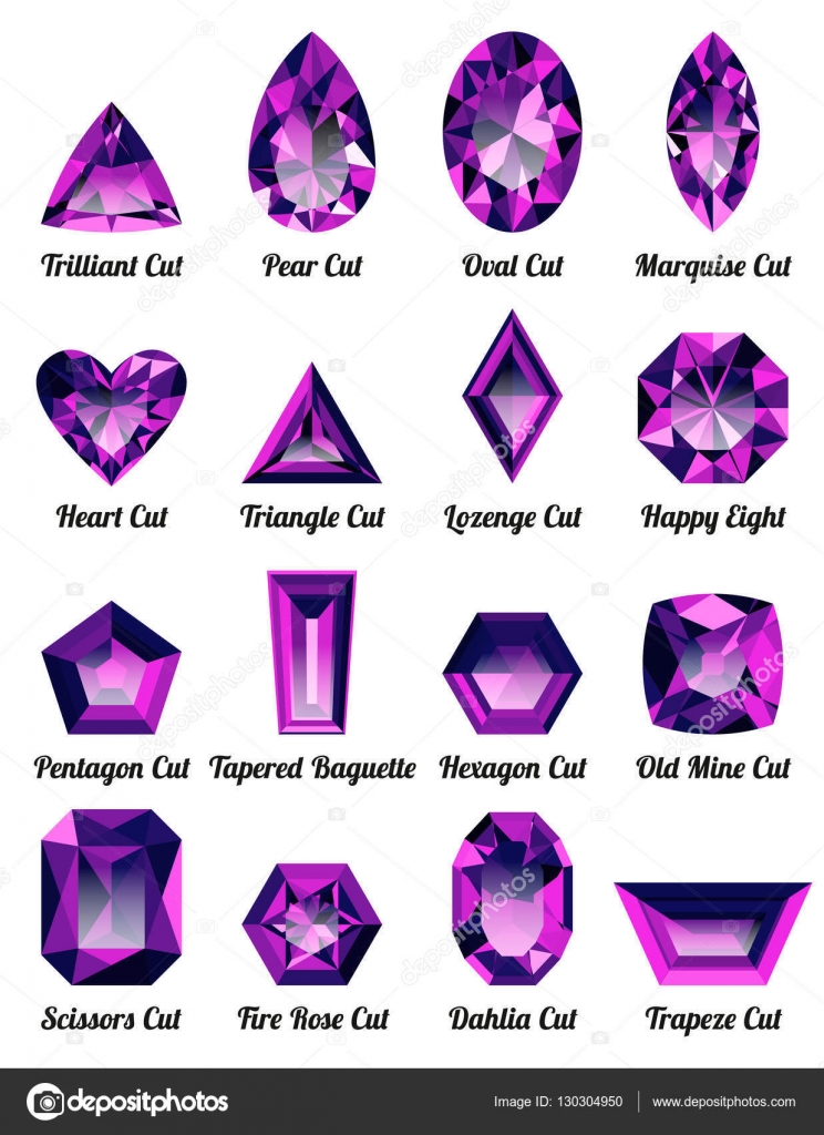 Set Of Realistic Amethysts With Complex Cuts Stock Vector Image By C Ryzhi