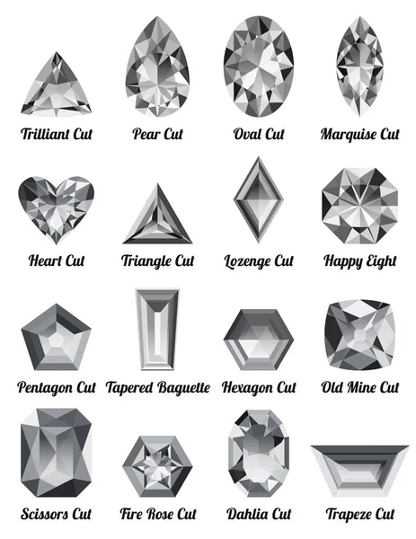 Комплект реалистичных белых алмазов со сложными огранками — стоковый вектор