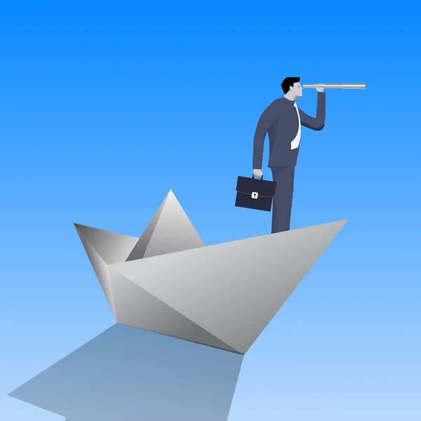 Pływanie na papier łodzi biznes koncepcja — Wektor stockowy