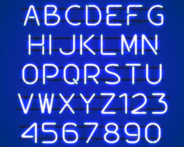 Pomyślna Neon niebieski alfabet. — Wektor stockowy