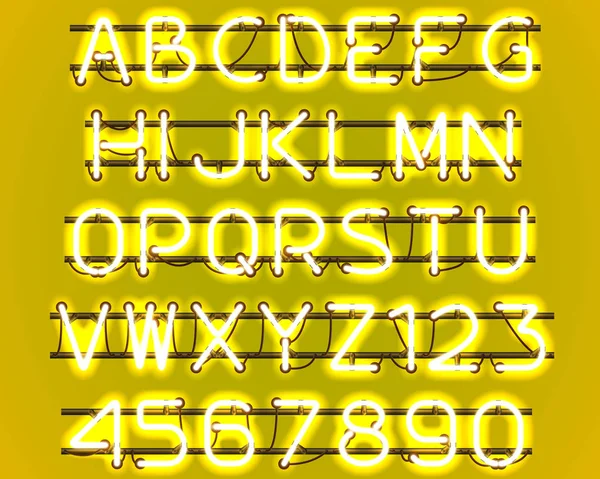 Alfabeto giallo fluorescente al neon . — Vettoriale Stock