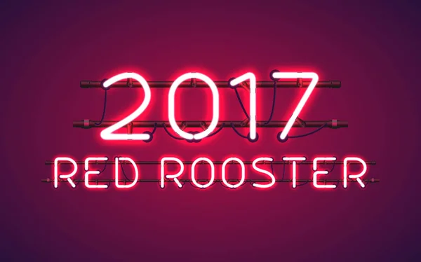 輝くネオン 2017 赤いオンドリに署名 — ストックベクタ