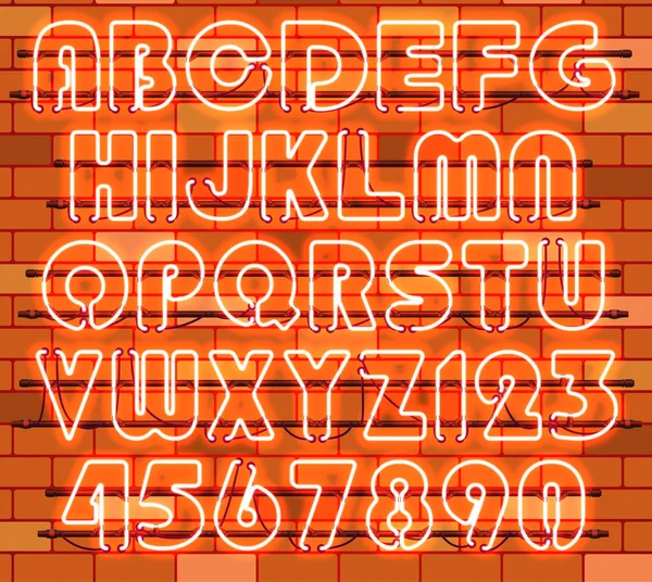 Светящийся оранжевый неоновый алфавит . — стоковый вектор