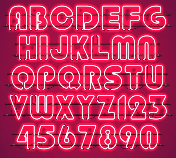 Glödande röd Neon alfabetet. — Stock vektor