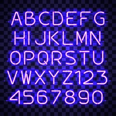 Parlak mavi Neon alfabesi.