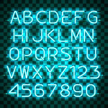 Parlak mavi Neon alfabesi.