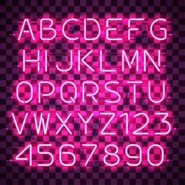 Parlak mor Neon alfabesi.