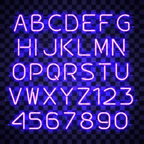 Leuchtend blaues Neon-Alphabet. — Stockvektor