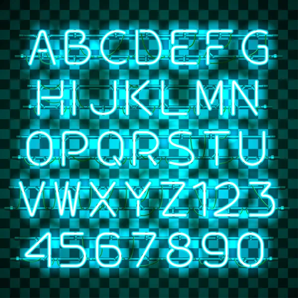 Lysande blå Neon alfabetet. — Stock vektor