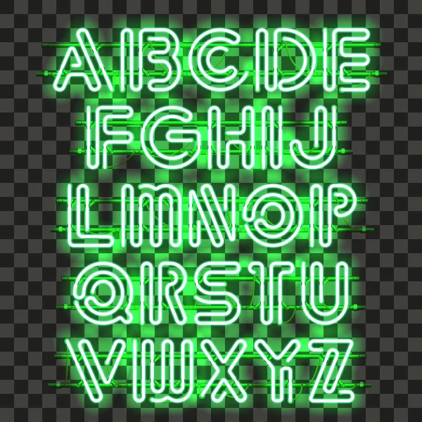 Glödande grön Neon alfabetet. — Stock vektor
