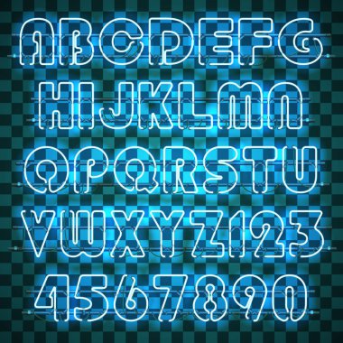 Parlak mavi Neon alfabesi.