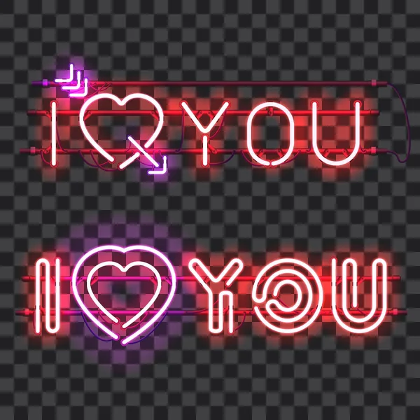 Set of neon signs I LOVE YOU — Stock Vector