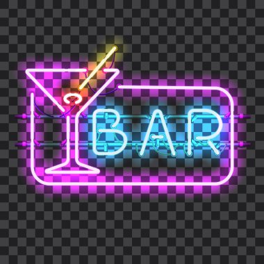 Martini kadehi ile parlak neon bar işareti