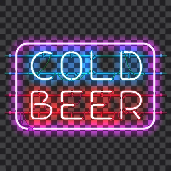 Pomyślna neon znak bar zimne piwo — Wektor stockowy
