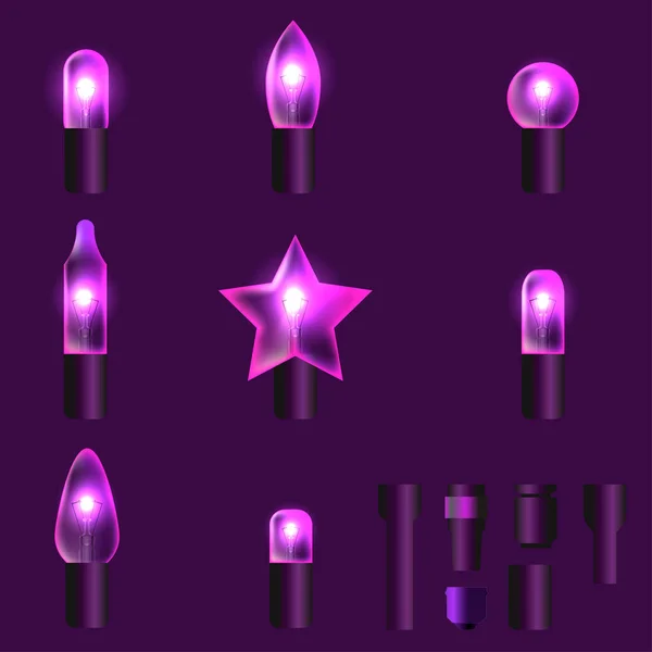 Ensemble de guirlandes lumineuses violettes — Image vectorielle