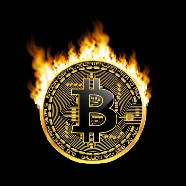 Kripto para birimi bitcoin altın simgesi yanıyor