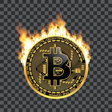 Kripto para birimi bitcoin altın simgesi yanıyor