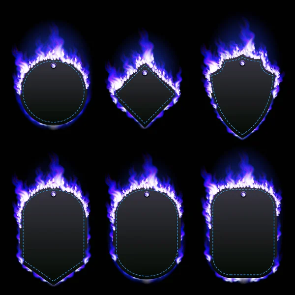 Ensemble de six cadres entourés de flamme bleue — Image vectorielle
