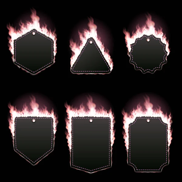 Ensemble de six cadres entourés de flamme rose — Image vectorielle
