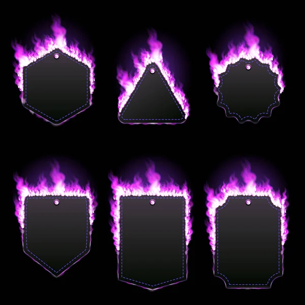 Ensemble de six cadres entourés de flamme violette — Image vectorielle