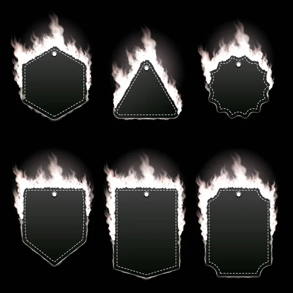 Ensemble de six cadres entourés de flamme blanche — Image vectorielle