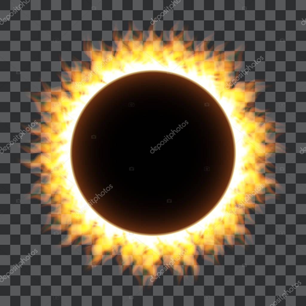Burning fire circle isolated on transparent background, Round shape surrounded with transparent fire and glow. Vector illustration for logos, cards, print products or other design.