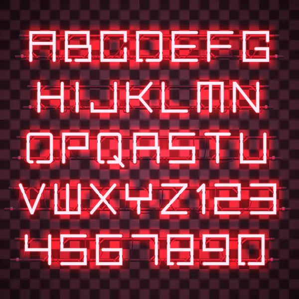 Gloeiende Rode Neon alfabet. — Stockvector