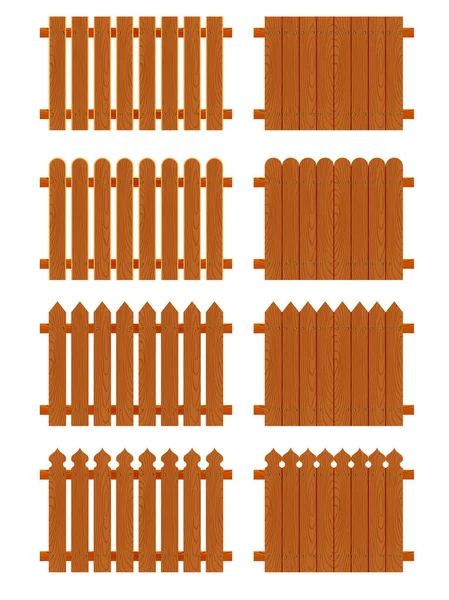 Conjunto de cercas de madeira seções de diferentes formas —  Vetores de Stock