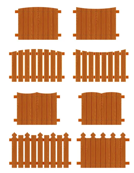 Conjunto de cercas de madeira seções de diferentes formas —  Vetores de Stock