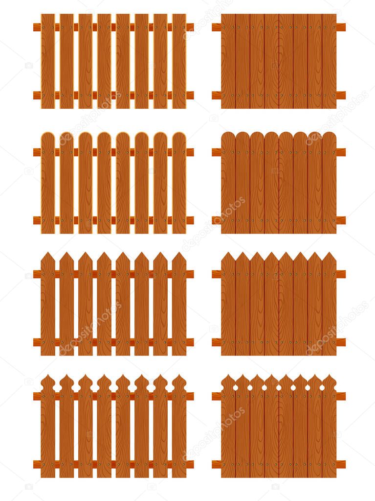 Set of wooden fences sections of different forms