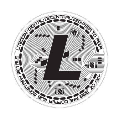 Kripto para birimi litecoin siyah ve beyaz simgesi