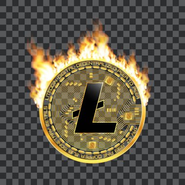 Kripto para birimi litecoin altın simgesi yanıyor
