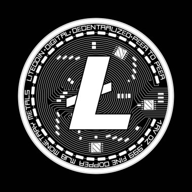 Kripto para birimi litecoin siyah ve beyaz simgesi