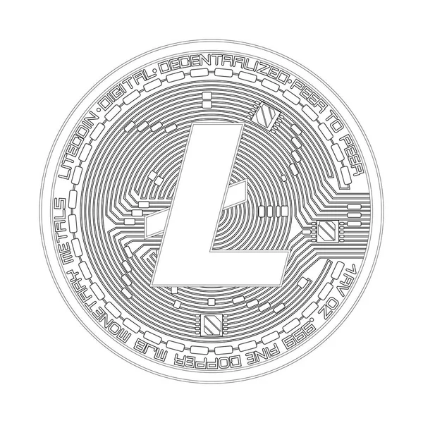 Crypto monnaie litecoin noir et blanc symbole — Image vectorielle