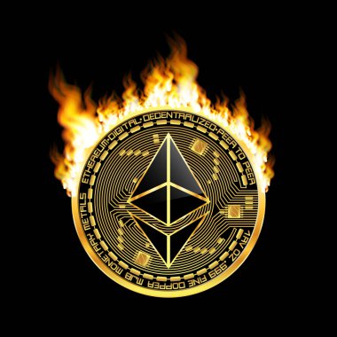 Kripto para birimi ethereum altın simgesi yanıyor