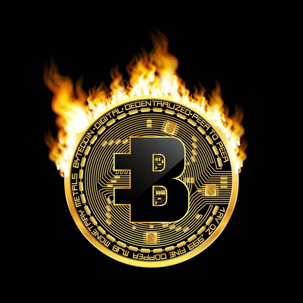 Crypto monnaie bytecoin symbole d'or sur le feu — Image vectorielle